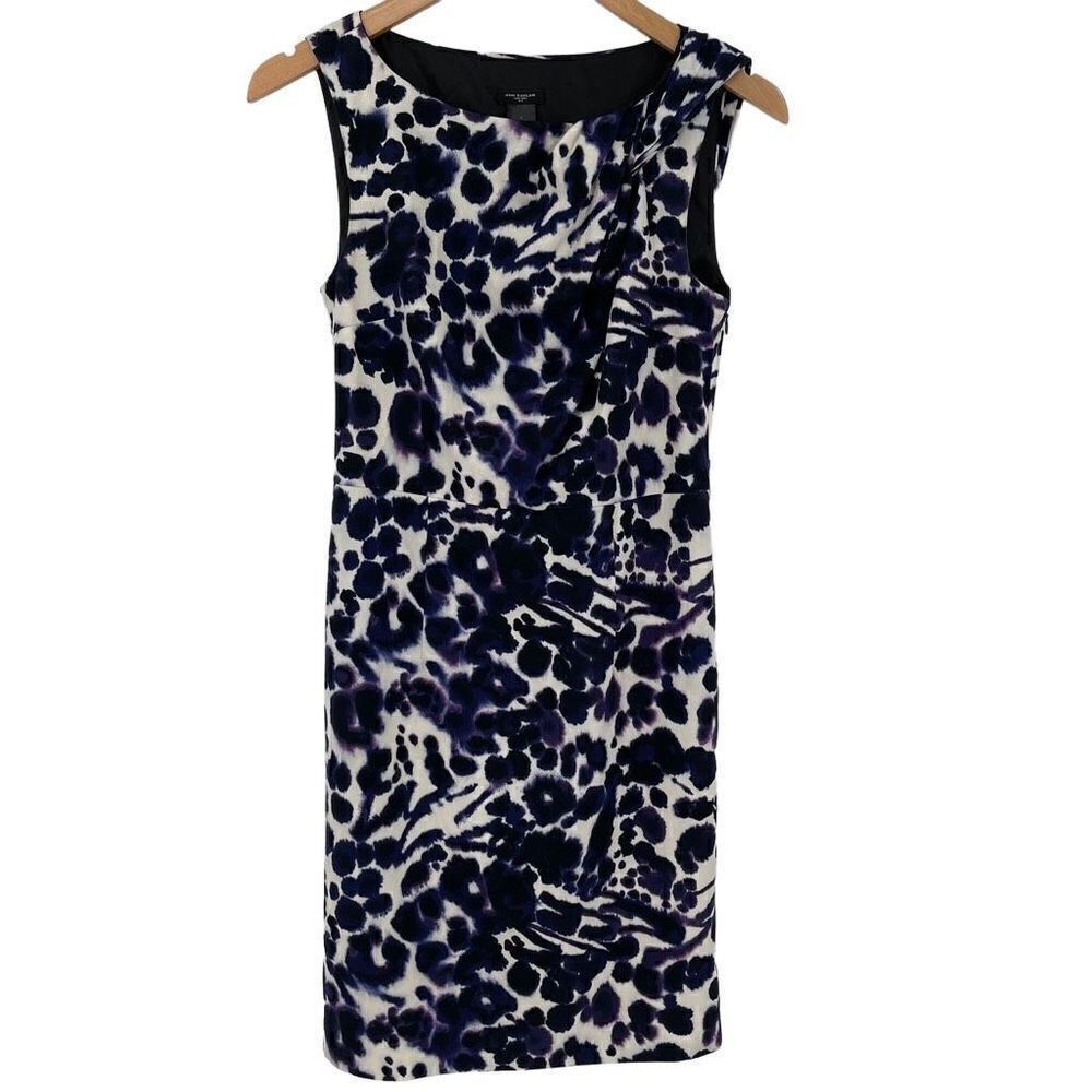 Ann Taylor Sheath‎ Dress Sleeveless Above Knee Lined Ivory Blue Purple Women 2